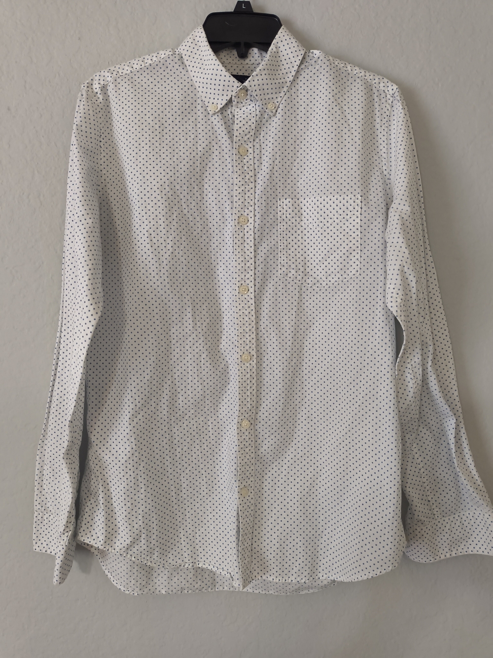 Men's White Button-Down Shirt with Navy Micro Dots